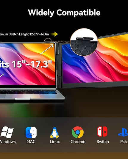14" Laptop Triple Screen Extender Portable, One Cable Connection Laptop Monitor FHD 1080P IPS, Ultra Thin Dual Monitor for 13-17" Laptops, Plug & Play Compatiable with Win/Mac/Chrome/Android/Switch