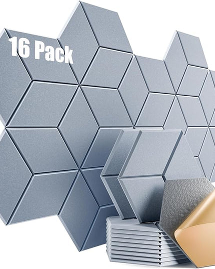 16 Pack Self-Adhesive Acoustic Panels 12" X 10" X 0.4" - Sound Proof Foam Panels for Wall with High Density, Y-Lined Design, Flame Resistant, Absorb Noise and Eliminate Echoes(Smoke Gray)