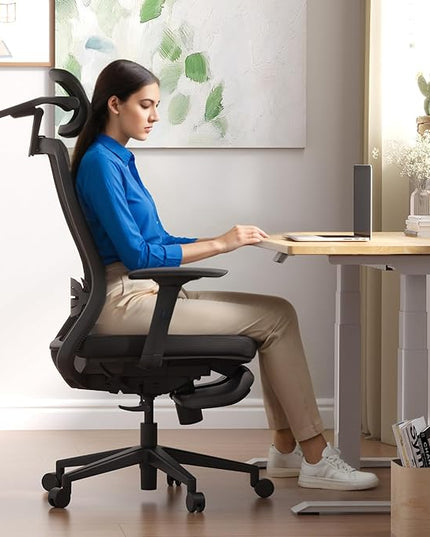 FLEXISPOT OC3 Cloud Ergonomic Office Chair with Footrest, Mesh Back Computer Chair, Home Office Desk Chairs, with Adjustable Lumbar Support/3D Headrest/Reliable Base, Elastic Foam Seat, Black, Cloud-F