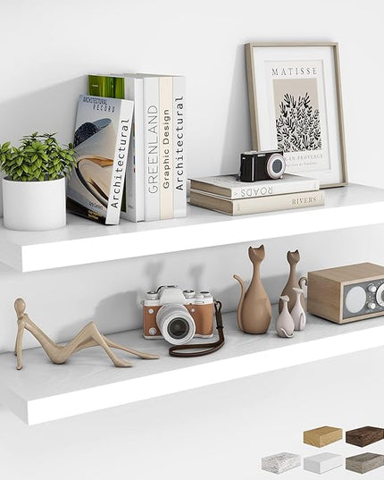 RICHFOCUS 40Inch Floating Shelves for Wall 2 Pack Shelves for Bedroom|Kitchen|Bathroom Wall Mounted Rustic Wood Floating Shelf with Invisible Brackets for Books|Storage|Decor, White