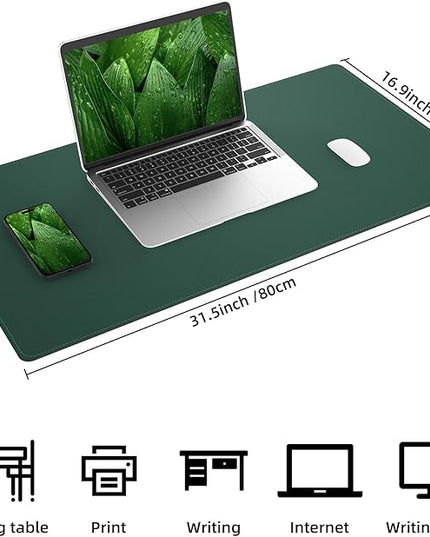 AFIING Dual-Sided Desk Pad, Natural Cork & PU Leather, Desk Mat Protector Non-Slip, Waterproof, Easy Clean,Large Mouse mats for Office and Home Work(Dark Green, 31.5"x17")
