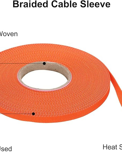 MECCANIXITY Braided Cable Sleeves Heat Shrinkable Fabric Sleeving, 1/4" 60ft Orange 2:1 Ratio Heat Shrinkable Cord Protector for Harness Cable, Network Cable Protection, Cable Management
