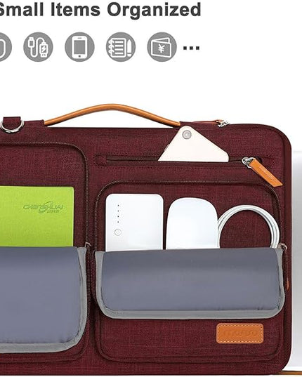 MOSISO 360 Protective Laptop Shoulder Bag,17-17.3 inch Computer Bag Compatible with MacBook, HP, Dell, Lenovo, Asus Notebook,Side Open Messenger Bag with 4 Zipper Pockets&Handle, Wine Red