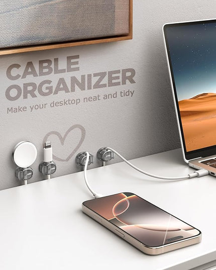 Cable Clips - Chfeila Latest Dual Spring Cord Organizer with Clasp Lock, 6Pack [Max Stability] Desk Cable Management, Adhesive Phone Charging Wire Holder for Nightstand/Car/Wall, Office Accessory