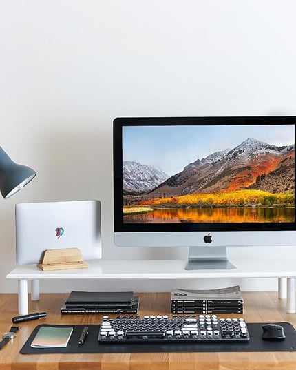 Bamboo Dual Monitor Stand Riser White, Desk Monitor Riser for 2 Monitors, Supports for PC Computer Monitor, Printer, Heavy TV Riser up to 300 lbs, White
