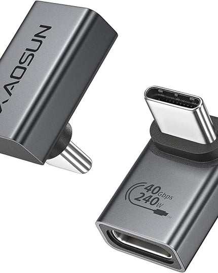 XAOSUN 90 Degree USB C Adapter, USB C to USB C Adapter Right Angle 240W 40Gbps, USB Type C Thunderblt 4 Connecter for MacBook, Phone, rog Ally, steam Deck, Switch,Tablet and More (2-Pack)