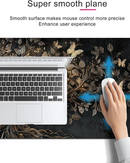 Large Mouse Pad Gaming Mousepad 31.5 x 11.8 Inch Keyboard Desktop Mat Diatomite XL Mouse Pad for Home and Office Desk Accessories with Golden Tree Butterfly Glow Artwork Diatomite