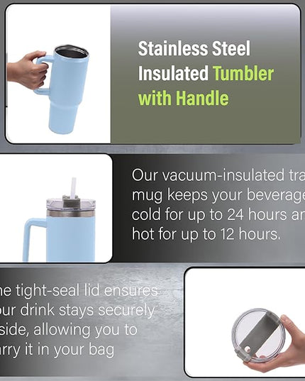 H&F Clicks Insulated Tumbler, Stainless Steel Tumbler with Leakproof Lid for Water, Coffee or Iced Tea. Cup Holder Compatible for Travel, BPA-Free Water Bottle, Vacuum Insulated Tumbler.