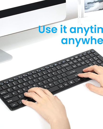 Wireless Keyboard-2.4G USB Ultra Slim Quiet Full Size Matte PC Computer Keyboard,19 Multimedia Keys,Number Pad,Plug&Play,Lag-Free Ergo,Long Battery life for Desktop,Laptop,Smart TV,MAC,Windows,QWERTY