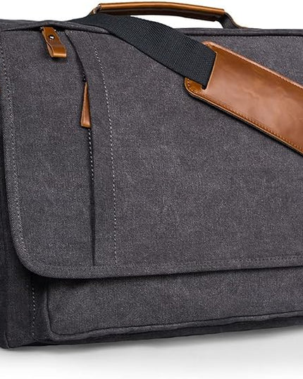 ESTARER Laptop Messenger Bag 17-17.3 Inch Water-resistant Canvas Shoulder Bag for Work College, Grey