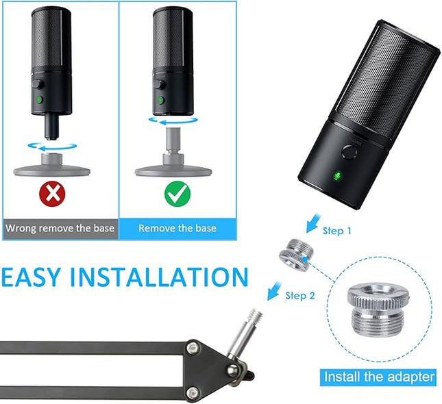 Microphone Stand for Razer Seiren X Adjustable Suspension Boom Scissor Arm Stand with 3/8"to 5/8" Screw Adapter Windscreen Pop Filter Cable Sleeve, Professional mic stand by YOUSHARES