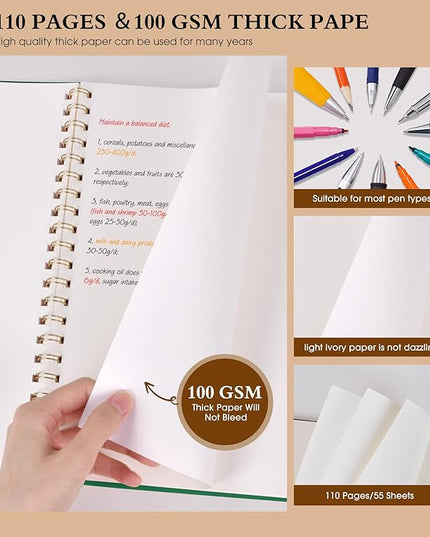 Blank Spiral Notebook Journal 8.5” x 11”, A4 Large Sketch Book for Women Men, 100 GSM Blank Paper Drawing Notebook, Plastic Hardcover Spiral Bound Sketchbook for Sketching Work School Writing, Green