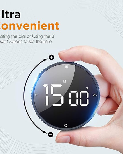 Upgrade Digital Kitchen Timer - 2 Pack Magnetic Countdown Countup Visual Pomodoro Timer with Large LED Display, 3-Preset Times, 3 Volume Levels, Ideal for Cooking, Baking and Fitness (2, Black)