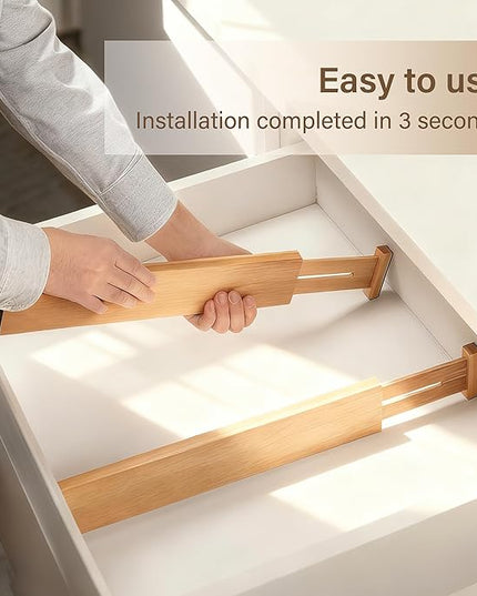 Bamboo Drawer Divider Set of 4, Adjustable Spring-Loaded Drawer Organizer (16.9"-22.2"), 2.3" Height, Suitable for Kitchen, Desk, Bathroom, Clothing, and Miscellaneous Drawer Organization, Natural