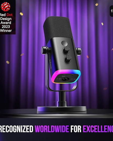 FIFINE USB/XLR Dynamic Microphone for Podcast Recording, PC Computer Gaming Streaming Mic with RGB Light, Mute Button, Headphones Jack, Desktop Stand, Vocal Mic for Singing YouTube-AmpliGame AM8