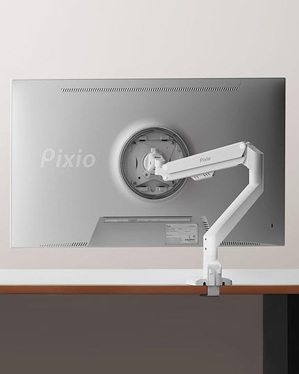 Pixio PS1S Wave White Single Monitor Arm Stand Desk Mount - Fits up to 32 inches Monitors and up to 19.8lbs. VESA Compatibility and Integrated Cable Management