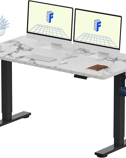 FLEXISPOT EN1 One-Piece Standing Desk with 1-Inch Thick Desktop, 55"x28" Electric Height Adjustable Desk for Home Office & Multi-Device Workstations, Marble Gray