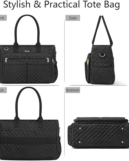 Teacher Bags for Women, 15.6 inch Laptop Work Tote Nurse Bible Bag Quilted Shoulder Handbag for Work, Daily, School, Travel