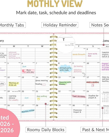 Forvencer 2026 Planner, Hardcover Calendar Planner Weekly and Monthly, Jan 2026 - Dec 2026, 8.5" x 11", Spiral Agenda Book with Tabs, Exquisite Daily Journal Organizer for Home School, Glitter Pink