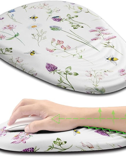 Floral Ergonomic Mouse Pad Wrist Support, Pretty Flowers Mouse Pad with Wrist Rest, Foam Massage Design & Non-Slip PU Base MousePads for Pain Relief, Desk, Office, Home