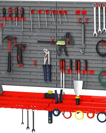 DURHAND 54 Piece Pegboard and Shelf Tool Organizer Wall Mounted DIY Garage Storage with 50 Hooks