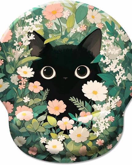Ergonomic Mouse Pad Wrist Support, Flower Cat Gel Mouse Pads with Wrist Rest, Cute Funny Computer Mousepad for Desk Laptop, Comfortable Mouse Pad for Work Accessories Office Supplies Decor