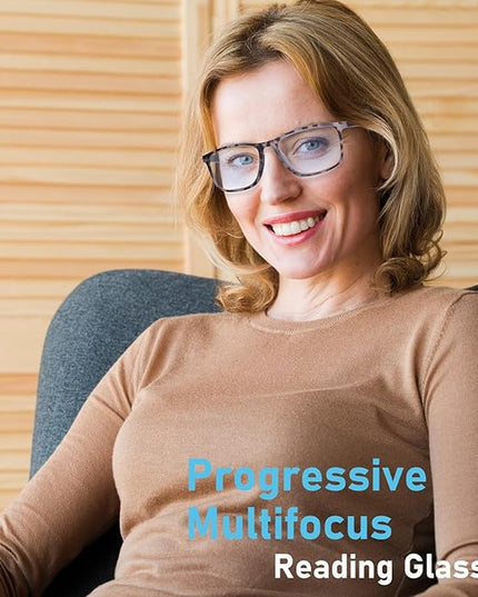 BLOEXCLU 4 Pack Progressive Multifocus Reading Glasses for Men Women TR90 Sports Style Anti-Blue Light Computer Readers