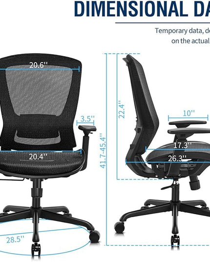 ELABEST Mesh Office Chair,Ergonomic Computer Desk Chair,Sturdy Task Chair- Adjustable Lumbar Support & Armrests,Tilt Function,Comfort Wide Seat,Swivel Home Office Chair (Black)