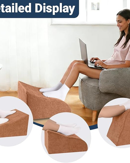 Foot Rest for Under Desk at Work, Ergonomic Under Desk Footrest with Washable Cover for Office, Home & Gaming Leg Elevation Pillow Brown