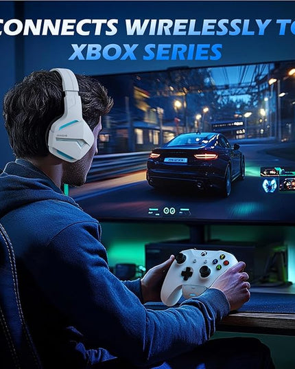 BINNUNE Wireless Gaming Headset for Xbox Series X/S, Xbox One, PS5, 120H Ultra-Long Battery, Bluetooth 5.3 Gaming Headphones with Noise-Canceling Mic, Comfortable Over-Ear Headphones,White