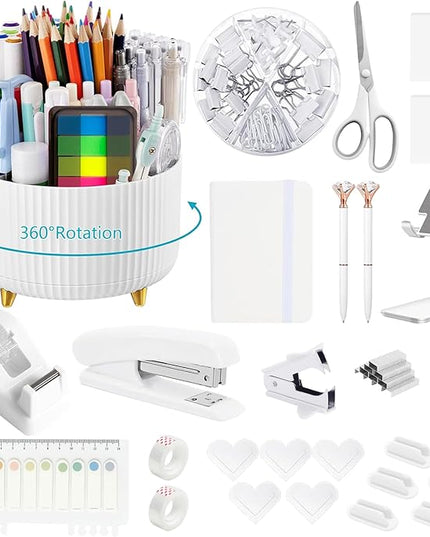 Office Supplies,Desk Accessories,with Stapler, Tape Dispenser,Desk Organizer,Folding Phone Holder,Pen,Journal Notebook,Scissor,Staple Remover,Staples,Clear Tape,Sticky Notes,Paper Clips,Bookmark,Ect