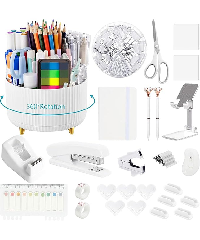 Office Supplies,Desk Accessories,with Stapler, Tape Dispenser,Desk Organizer,Folding Phone Holder,Pen,Journal Notebook,Scissor,Staple Remover,Staples,Clear Tape,Sticky Notes,Paper Clips,Bookmark,Ect