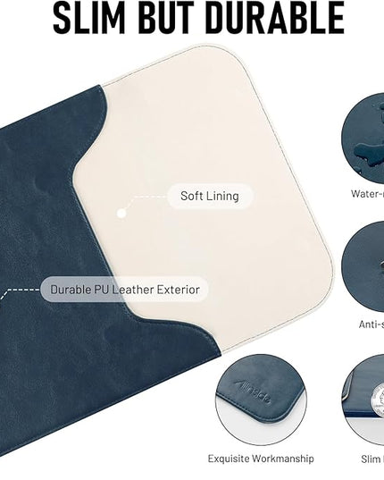 Allinside 13-13.3 inch Laptop Sleeve Case for MacBook Pro 14 2021-2024/MacBook Air 13 2010-2017/MacBook Pro 13 2010-2015, Waterproof PU Leather Laptop Sleeve Bag Protective Vertical Case Cover, Blue
