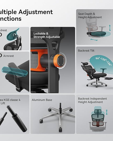 Newtral Ergonomic Office Chair with Fully Adaptive Lumbar Support, 136°Tilt Function, Computer Desk Chair with Soft 4D Armrest, Adjustable Headrest (Supreme with Laptop Tray, Black)