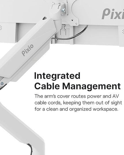 Pixio PS2S White Ultrawide Heavy-Duty Premium Single Monitor Arm Stand Desk Mount - Fits up to 49 inches Monitors, Weights up to 39lbs Flat / 31lbs Curved, Compatible with VESA 75x75 100x100mm