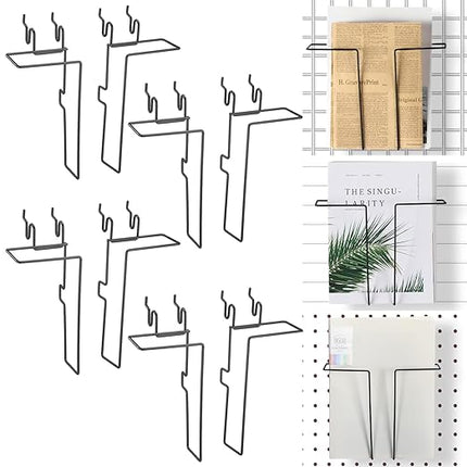 4 Pair Slatwall Literature Holder Pegboard Shelf Accessories Pegboard Magazine Holder Expandable Literature Display Metal Wire Retail Magazine Shelf for Slatwall Gridwall Exhibition(Black)