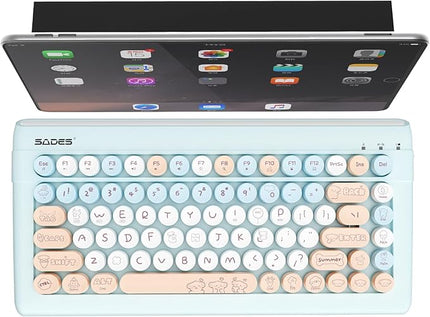 Wireless Bluetooth Keyboard for iPads Tablet Mac PC Laptop Desktop Smart Phone,Cute Typewriter Style Computer Keyboard with Round Raised Keys,Colorful Mini iPad Keyboard for Kids Girl Women-Cream Blue