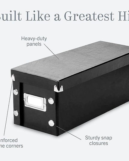 Snap-N-Store CD Storage Box - Pack of 1 - Durable 5.1 x 5.1 x 13.2 Inch Disc Holder with Lid to Store up to 165 Discs - Black