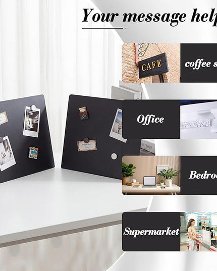 LEIFIDE 2 Pack Magnetic Bulletin Board with Stand 8.5 x 11 in Black Magnet Board Metal Magnet Tabletop Display Stand for Memos, Photos, Dining Tables, Home, School, Kitchen, Office