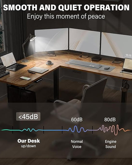 63 x 55 inch L Shaped Standing Desk, Corner Computer Desk, Electric Adjustable Height Stand Up Table, L Sit Stand Desk for Home Office Gaming, Light Rustic