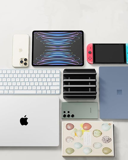 Vertical Laptop Stand Holder 5 Slots, Aluminum Space-Saving Laptop Holder, Adjustable Size Dock Tabletop Desk Organizer 3 Slot + 2 for Apple MacBook/Surface/PC/Tablet/iPad/iPhone (Space Gray)