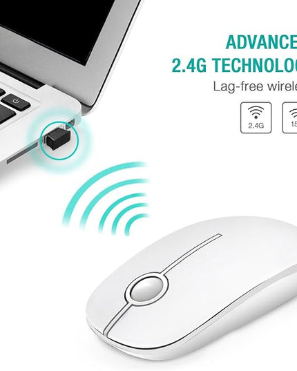 VssoPlor Wireless Mouse, 2.4G Slim Portable Computer Laptop Mouse with Nano Receiver Quiet Silent Optical Mice for Notebook, PC, Laptop, Computer-Pure White