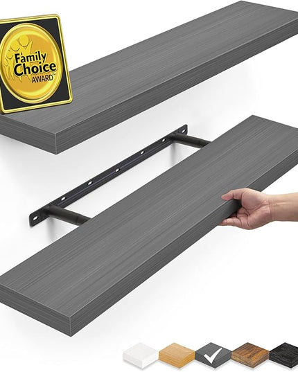 BAYKA Floating Shelves Grey, 22.5 inches Rustic Wood Wall Mounted Shelves for Bathroom, Bedroom, Living Room, Kitchen, Hanging Shelf for Books/Storage/Decor (Gray,Set of 2)