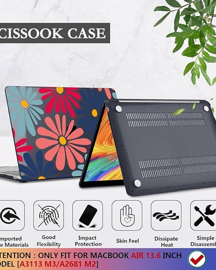 CISSOOK Compatible with MacBook Air 13 inch Case 2025 2024 2023 2022 Release M4 M3 M2 Chip, Plastic Hard Shell Cover Keyboard Skin for MacBook Air 13.6 inch A3240 A3113 A2681, Daisy Flowers