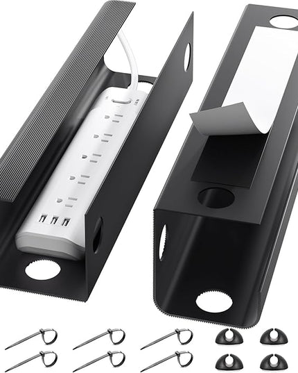 Yecaye 2 Pack Cable Management Under Desk, 31.5 in Under Desk Cable Management Tray,Cord Hider,Cord Organizer, No Screw Wire Management for Office and Home, Black