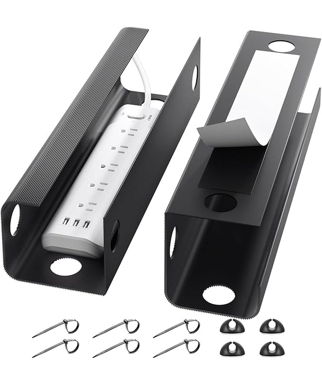 Yecaye 2 Pack Cable Management Under Desk, 31.5 in Under Desk Cable Management Tray,Cord Hider,Cord Organizer, No Screw Wire Management for Office and Home, Black