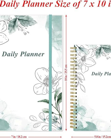 Daily Planner Undated - B5 To Do List Notebook Hourly Schedules, Spiral Appointment Planner for Women and Men, PVC Hardcover, Inner Pocket, Elastic Closure, 7" x 10", Teal Flowers