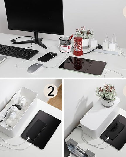 YECAYE 2 Pack Cable Management Box, Pet Friendly Cable Box Organizer for Home & Office, Child-Proof Floor Cord Cover, Cord Management and Cord Hider, White