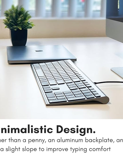 Macally Ultra-Slim USB Wired Computer Keyboard - Works Great as Both a Windows or Wired Mac Keyboard - Compatible Full Size Apple Keyboard with Numeric Keypad for Mac mini, iMac, MacBook - Space Gray