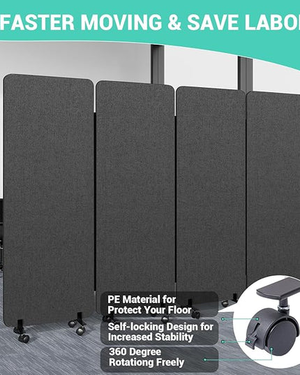 Soundproof Room Divider W/Wheels, 66in Office Dividers for Sound Proofing & Reducing, Sound Proof Dividers for Office Partitions Portable Acoustic Wall Divider (Dark Grey, 4 Panel-95''Wide)